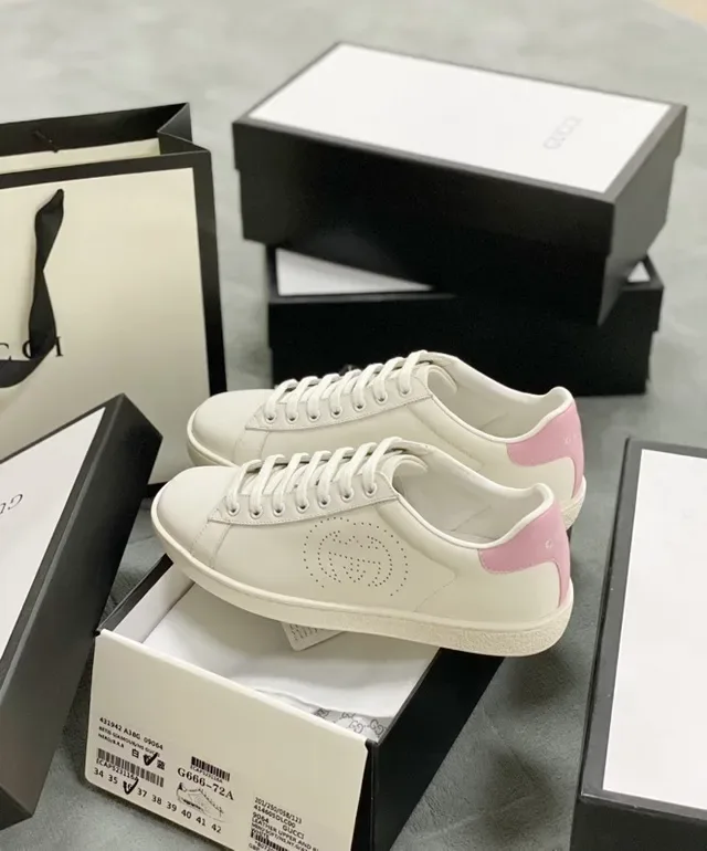 Gucci Ace White Pink Perforated Double-G Logo Leather Upper Lifestyle Sneakers 8