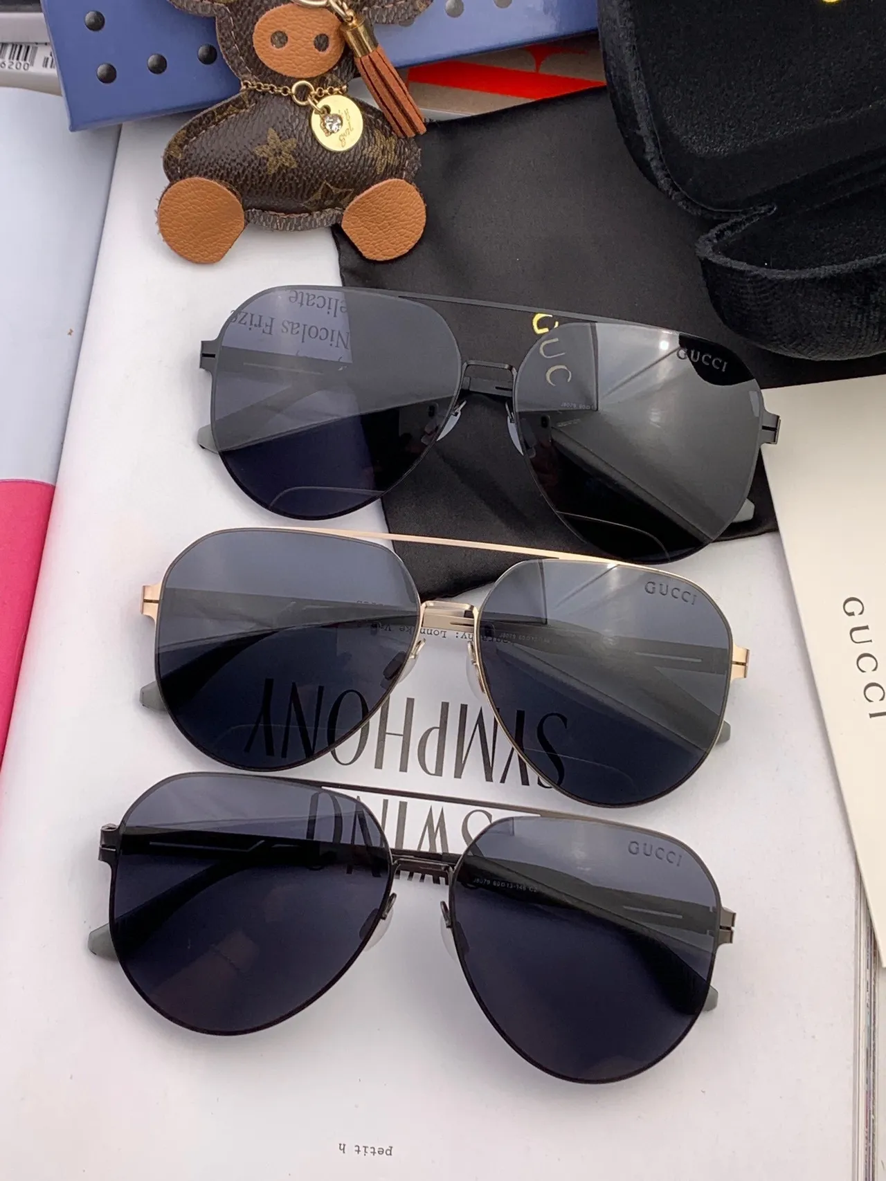 Gucci Aviator Black Gray Silhouette Thin Metal Frame Sunglasses 4