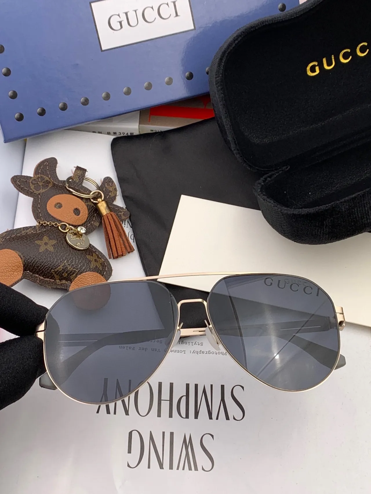 Gucci Aviator Black Gray Silhouette Thin Metal Frame Sunglasses 6