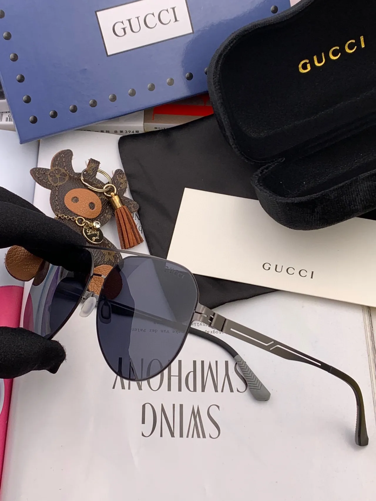 Gucci Aviator Black Gray Silhouette Thin Metal Frame Sunglasses 8