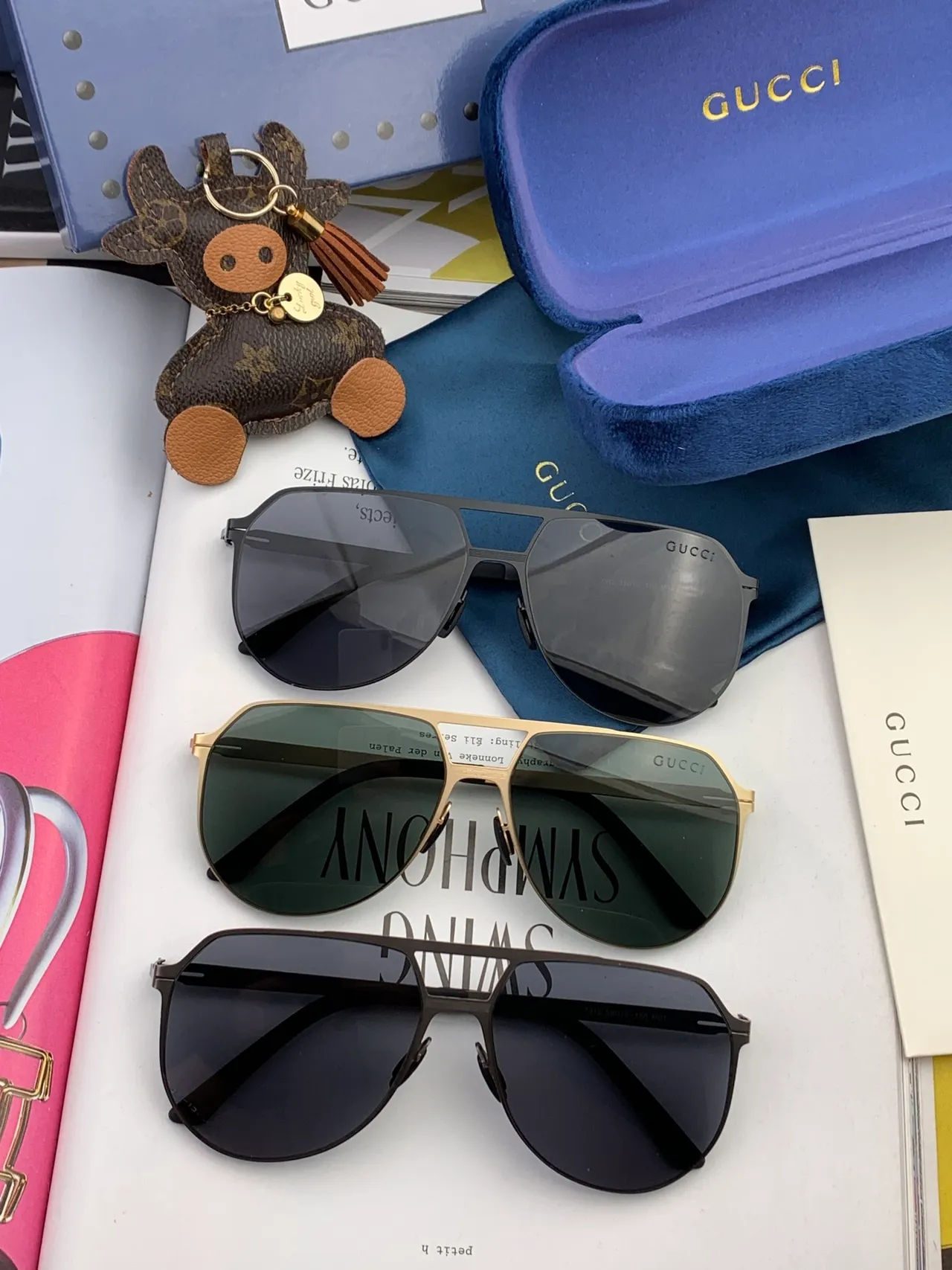 Gucci Aviator 黑色金属渐变镜片太阳镜 4