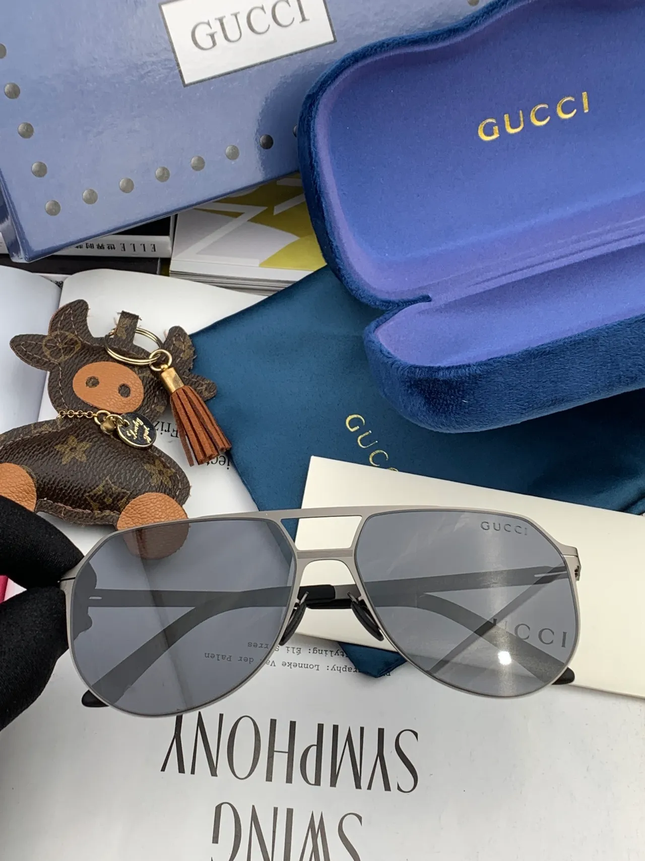 Gucci Aviator 黑色金属渐变镜片太阳镜 5