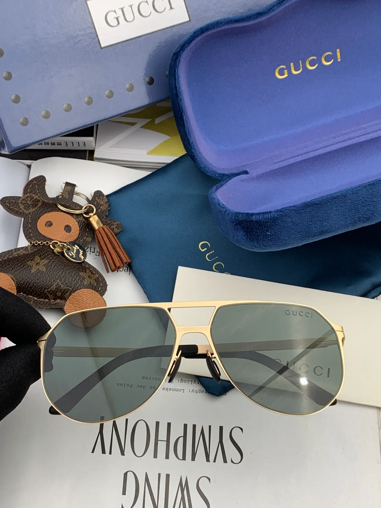 Gucci Aviator 黑色金属渐变镜片太阳镜 6