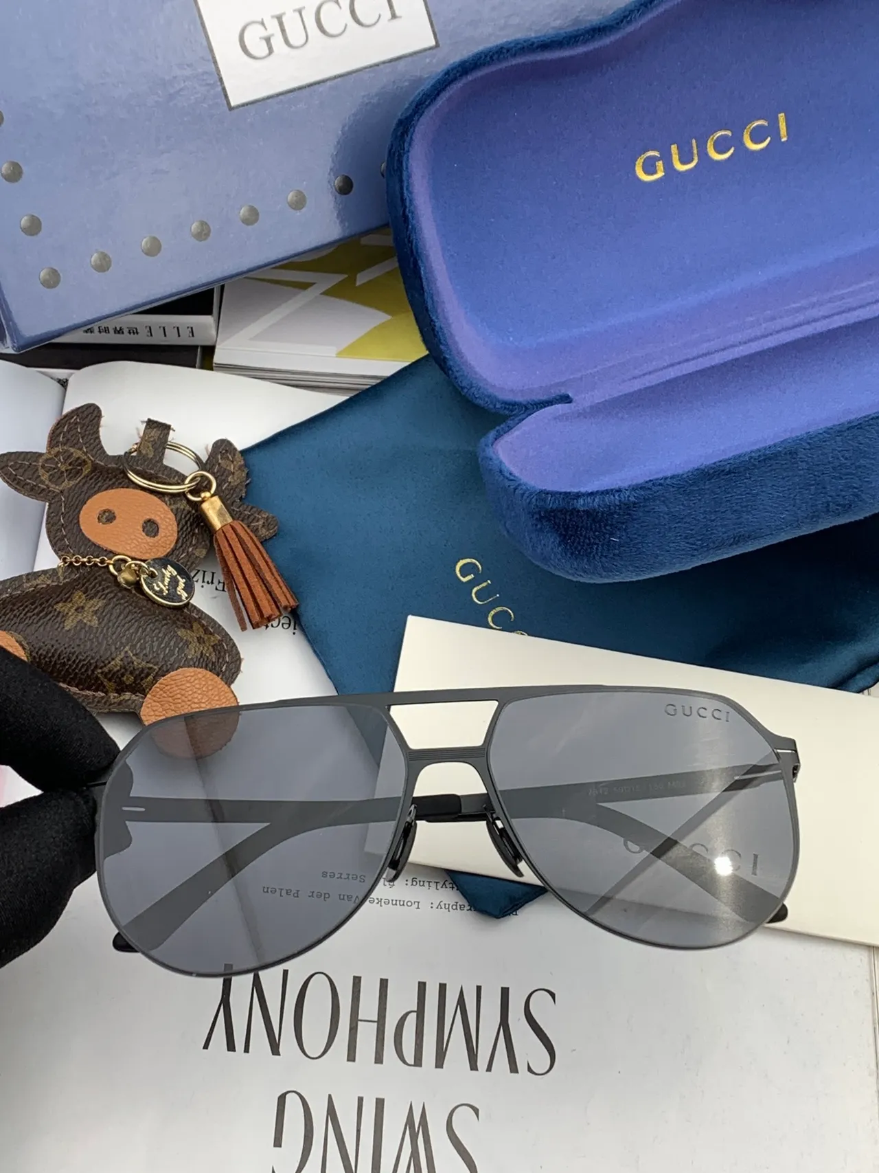 Gucci Aviator 黑色金属渐变镜片太阳镜 7