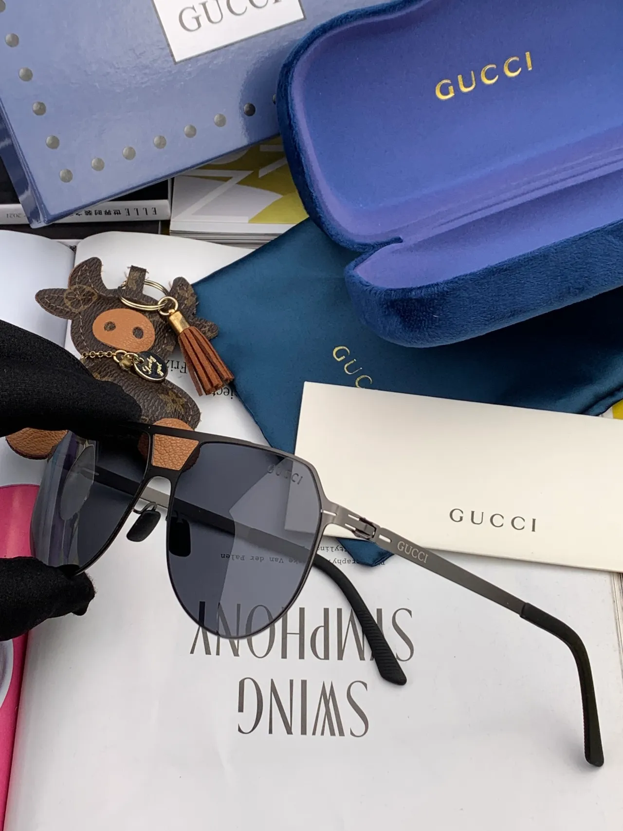 Gucci Aviator 黑色金属渐变镜片太阳镜 8