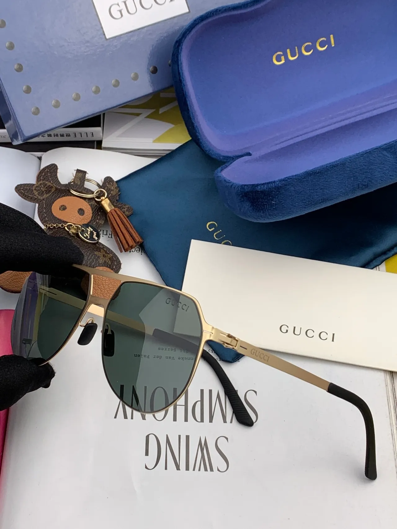 Gucci Aviator 黑色金属渐变镜片太阳镜 9