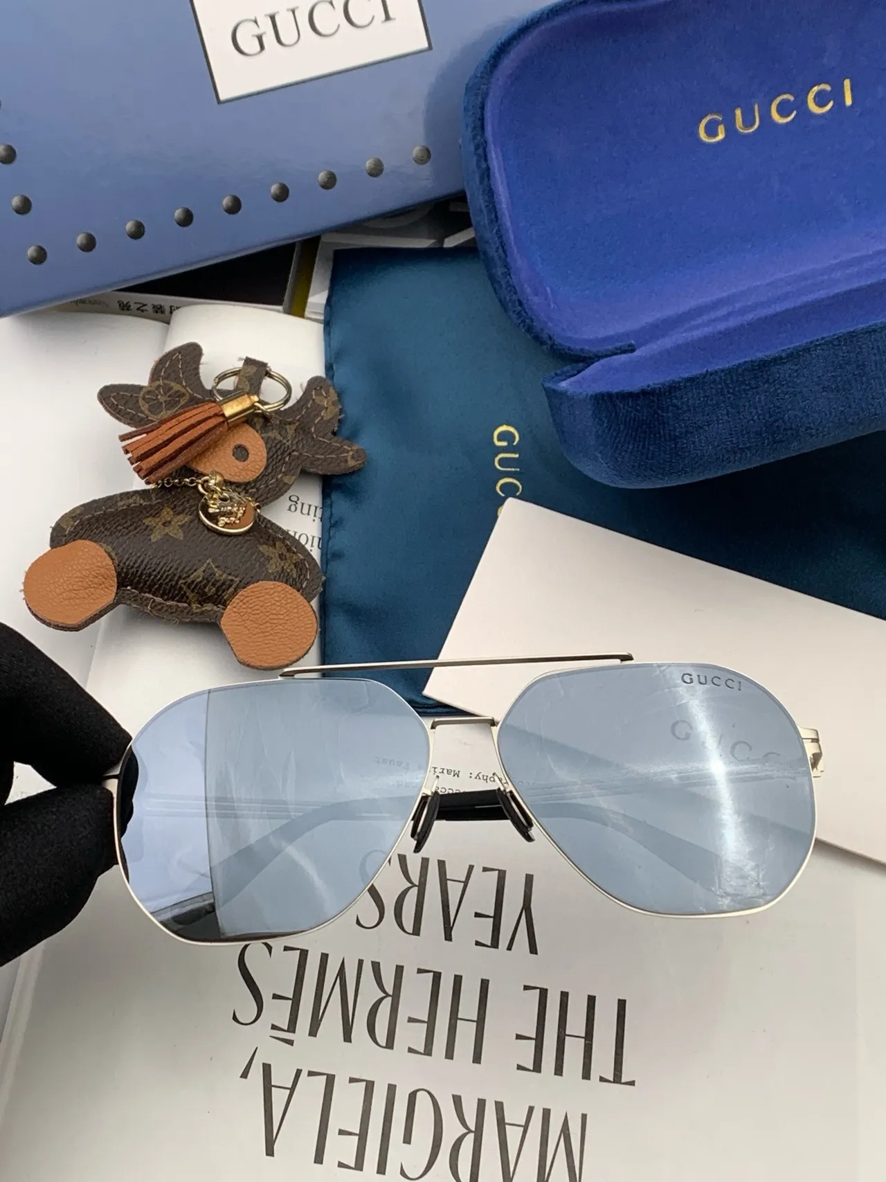 Gucci Aviator-Style Thin Metal Frame Gradient Gray Sunglasses 5