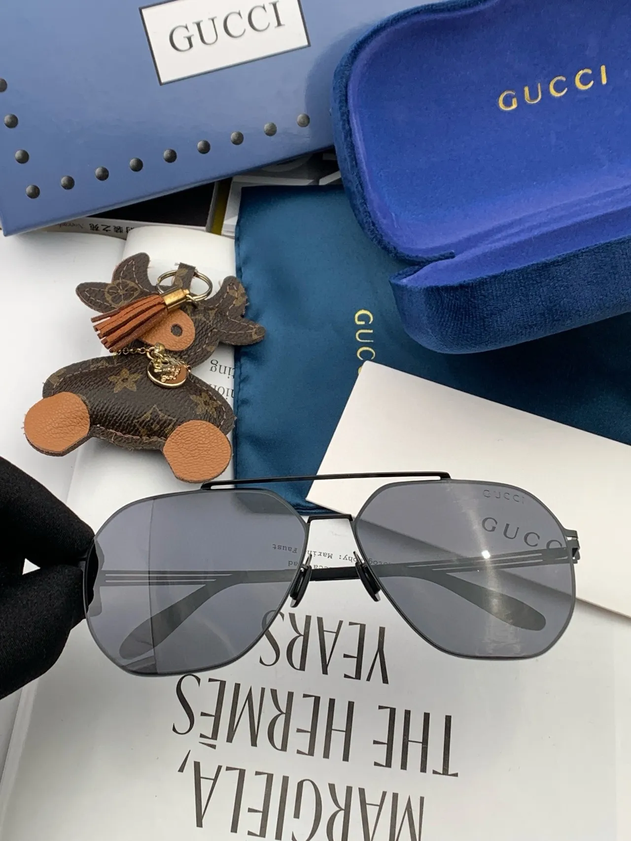 Gucci Aviator-Style Thin Metal Frame Gradient Gray Sunglasses 6