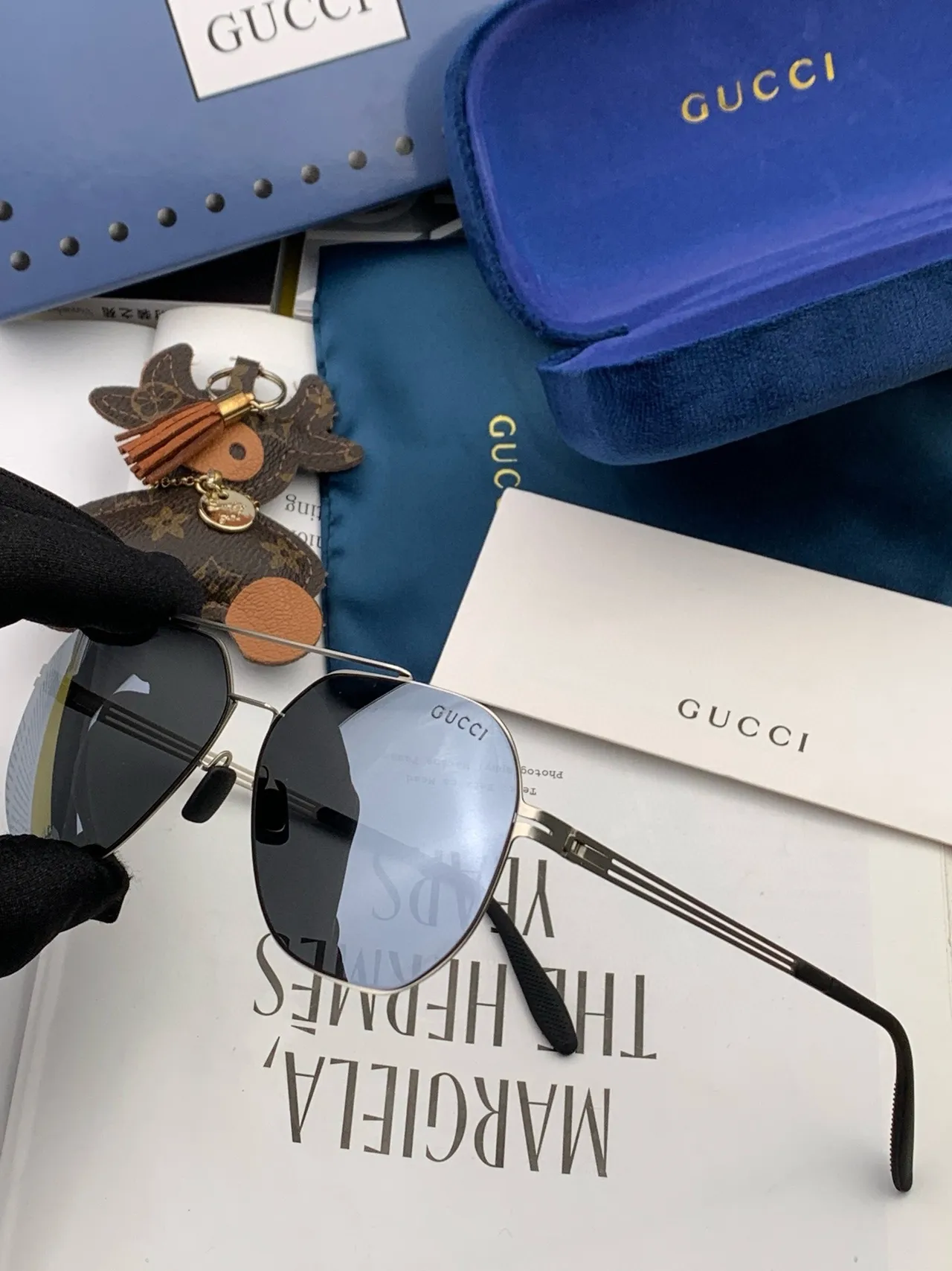 Gucci Aviator-Style Thin Metal Frame Gradient Gray Sunglasses 8