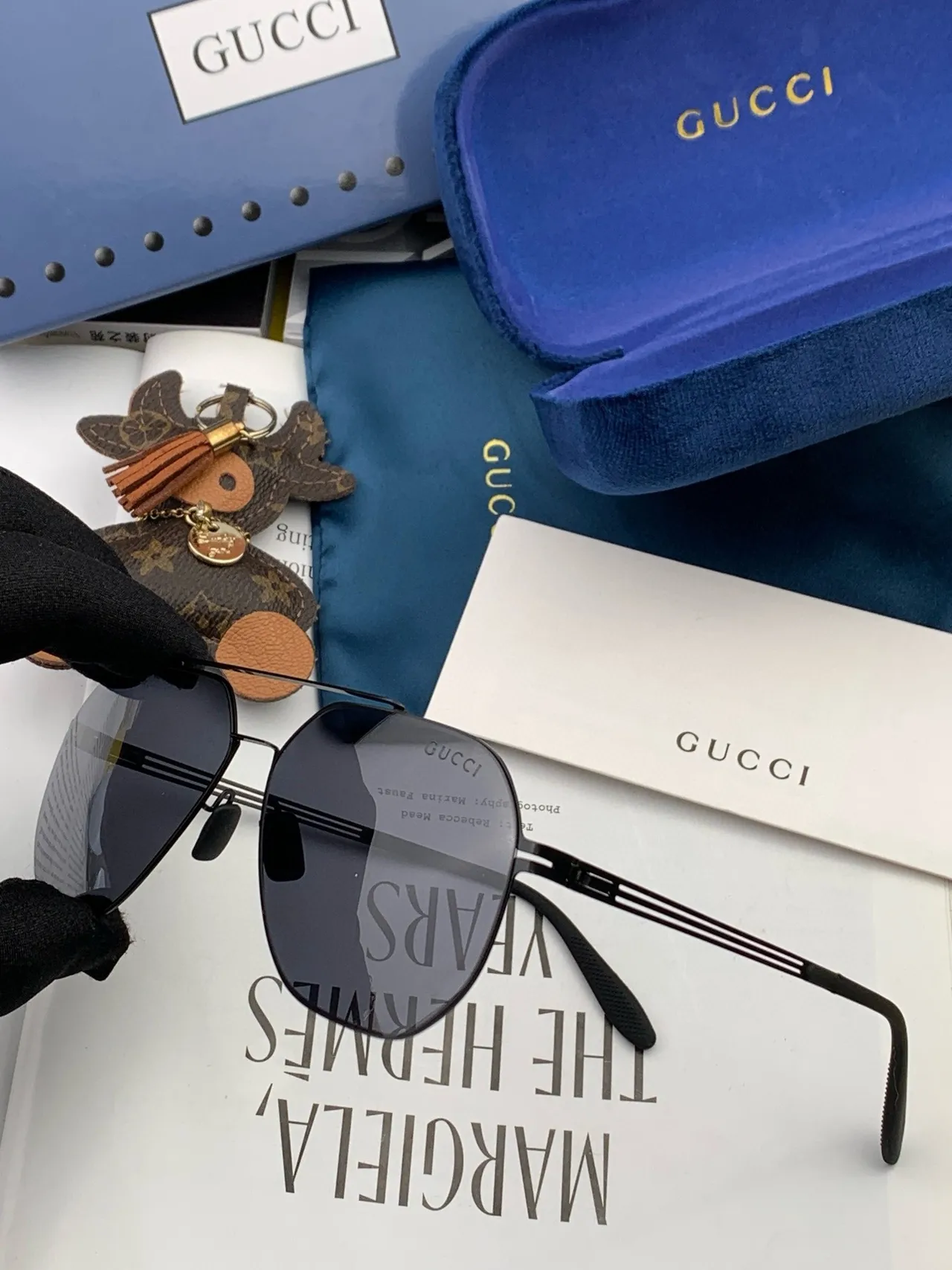 Gucci Aviator-Style Thin Metal Frame Gradient Gray Sunglasses 9