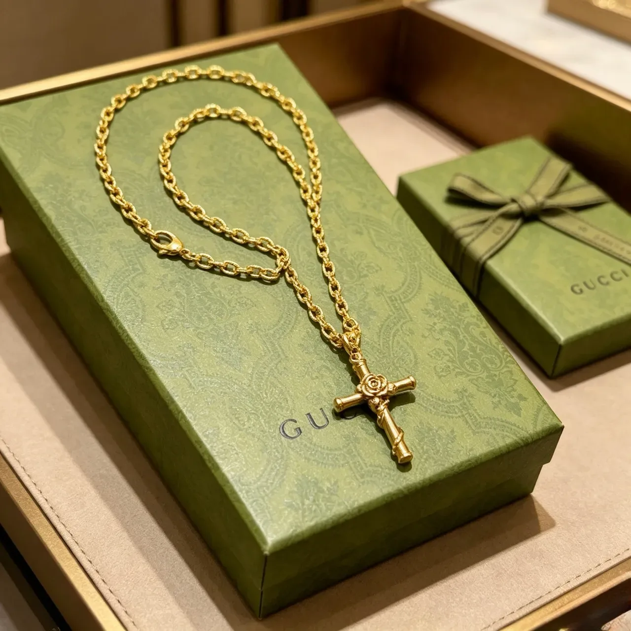 Gucci Bamboo Cross Pendant Gold-Tone Necklace 2