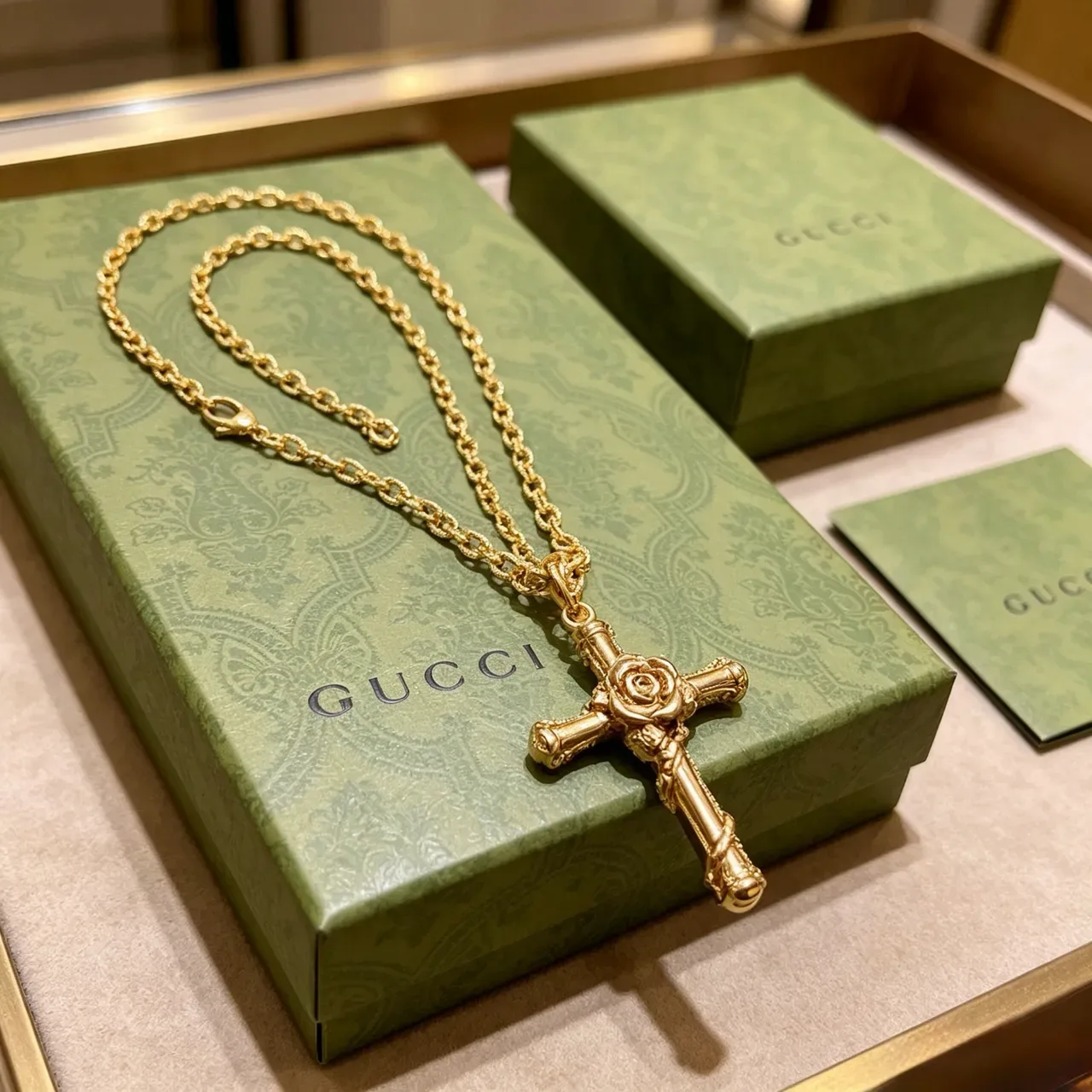 Gucci Bamboo Cross Pendant Gold-Tone Necklace 9