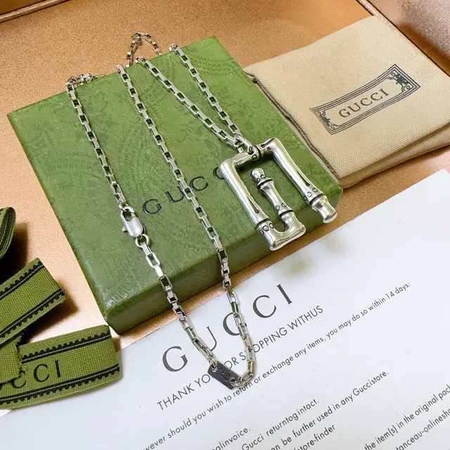 Gucci Bamboo Pendant Silver-Tone Chain Necklace 6