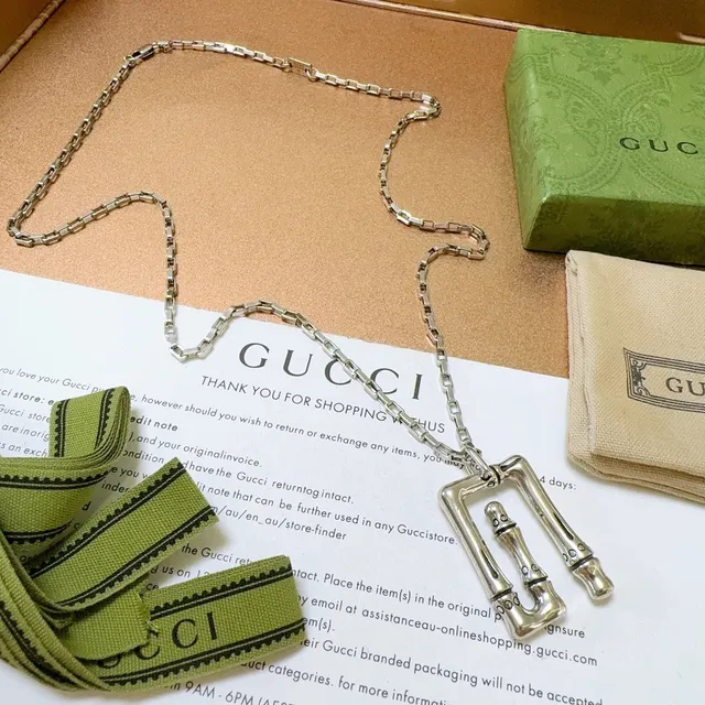 Gucci Bamboo Pendant Silver-Tone Chain Necklace 7