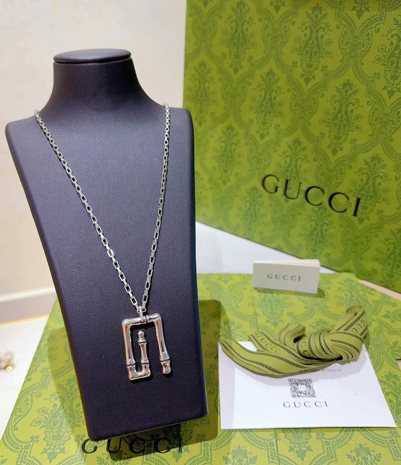 Gucci Bamboo Pendant Silver-Tone Chain Necklace 9