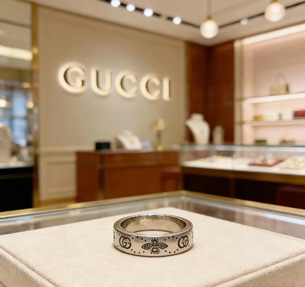 Gucci Bee Ring Silver Black Polished Enamel Motif Ring 7