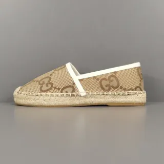 Gucci Beige Brown Monogrammed Canvas Espadrille Sole Boat Shoes