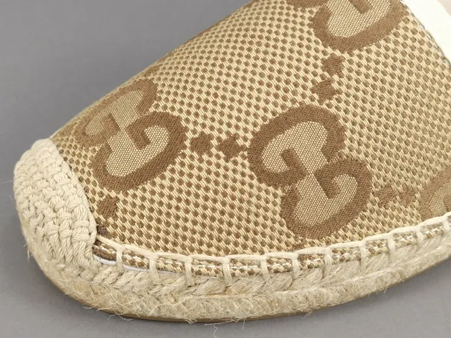 Gucci Beige Brown Monogrammed Canvas Espadrille Sole Boat Shoes 2