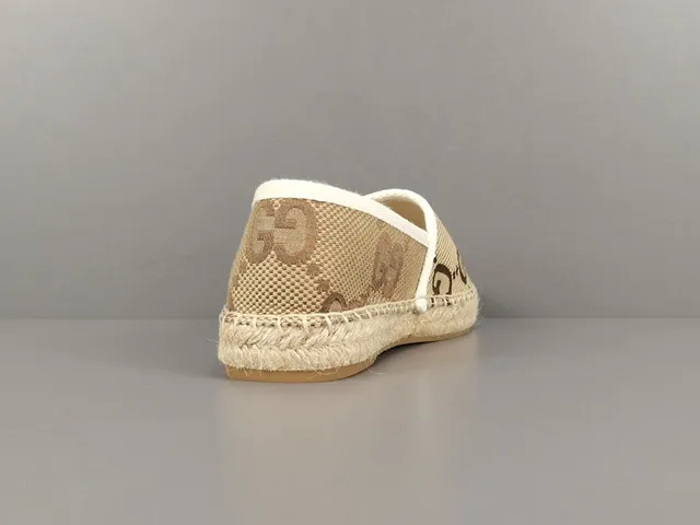 Gucci Beige Brown Monogrammed Canvas Espadrille Sole Boat Shoes 12