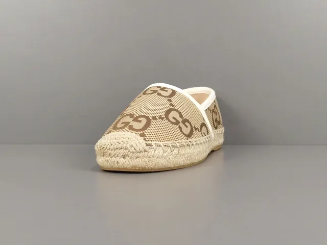 Gucci Beige Brown Monogrammed Canvas Espadrille Sole Boat Shoes 13