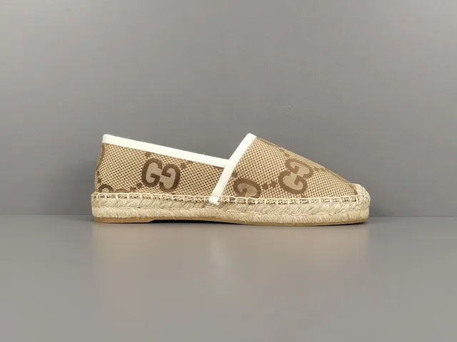 Gucci Beige Brown Monogrammed Canvas Espadrille Sole Boat Shoes 14