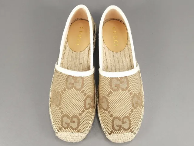 Gucci Beige Brown Monogrammed Canvas Espadrille Sole Boat Shoes 15
