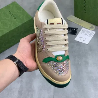 Gucci Beige Green Crystal-Embellished Web-Accented Lifestyle Sneakers