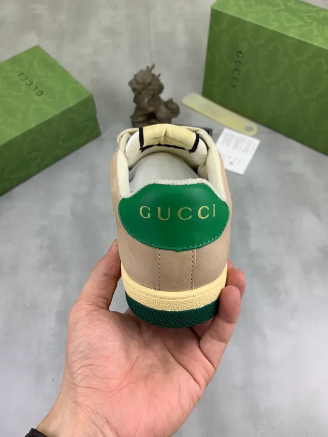 Gucci Beige Green Crystal-Embellished Web-Accented Lifestyle Sneakers 3