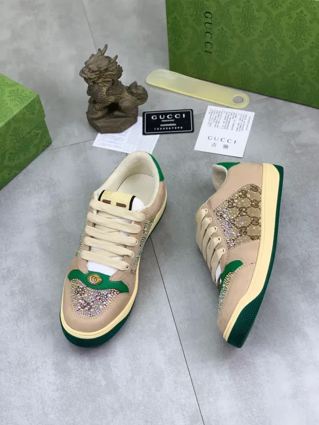Gucci Beige Green Crystal-Embellished Web-Accented Lifestyle Sneakers 5