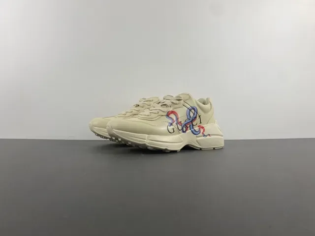 Gucci Sapatilhas Chunky Bege Sola Multicolor Couro Superior 10