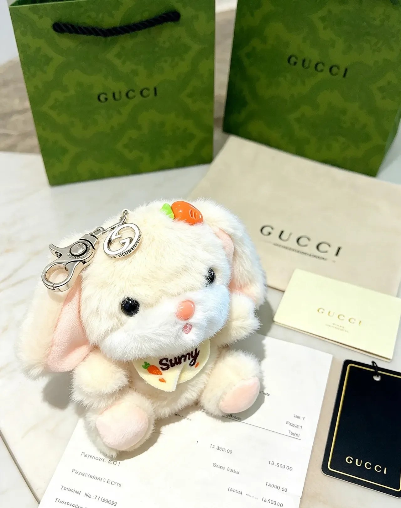 Gucci Beige Pink Plush Rabbit Carrot-Themed Crossbody Bag 4