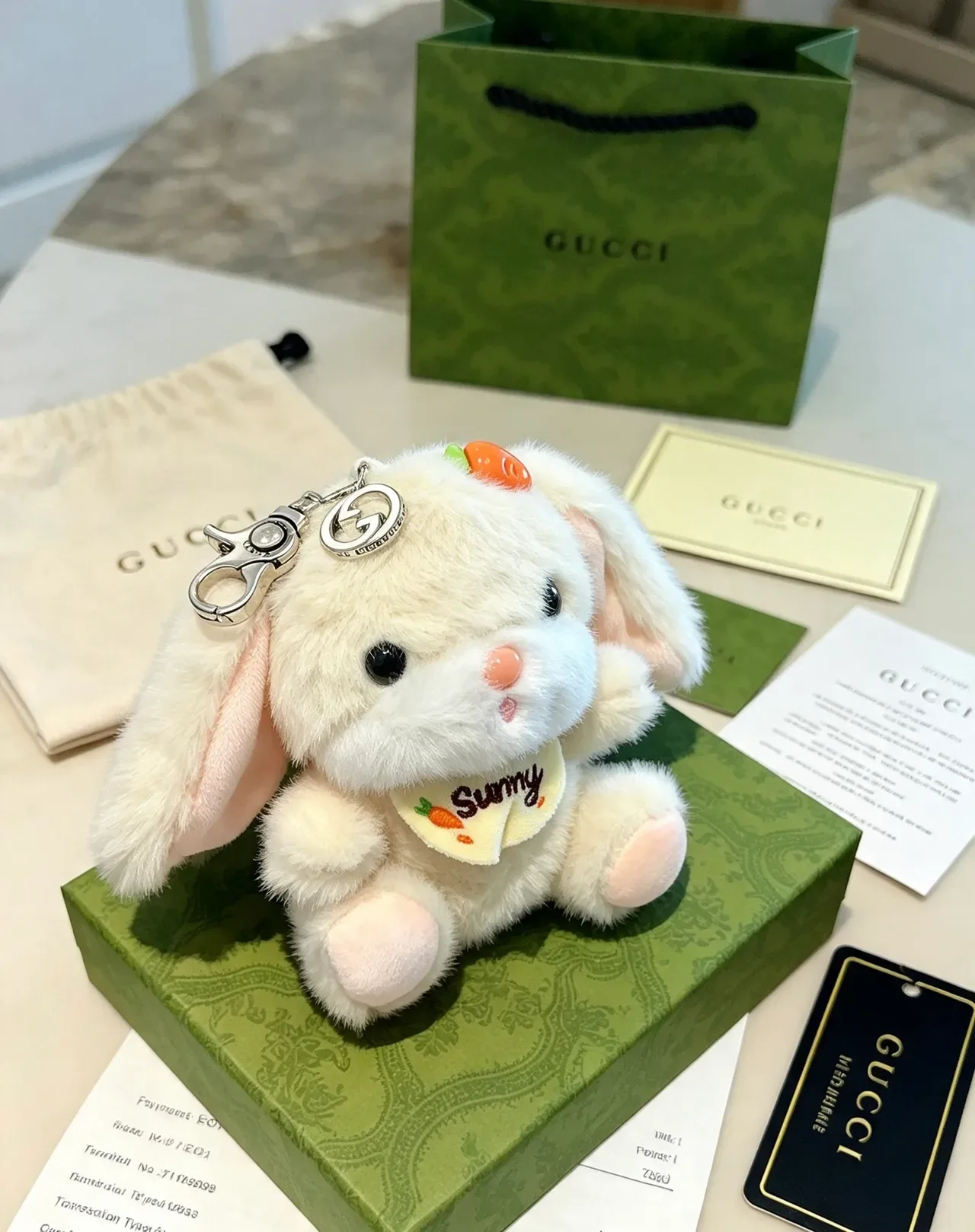 Gucci Beige Pink Plush Rabbit Carrot-Themed Crossbody Bag 6
