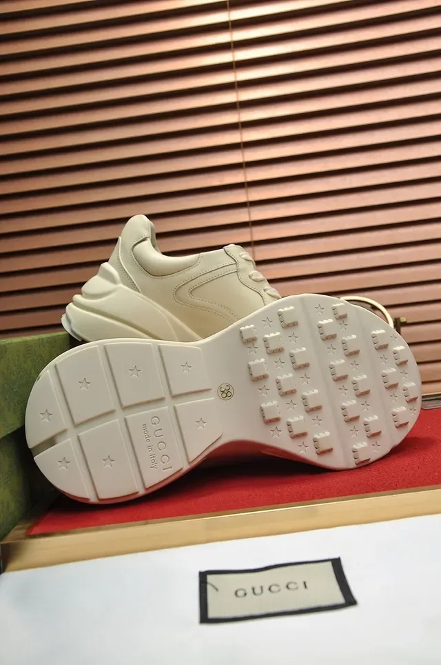 Gucci Beige Pink Sole Leather Upper Chunky Sneakers 2