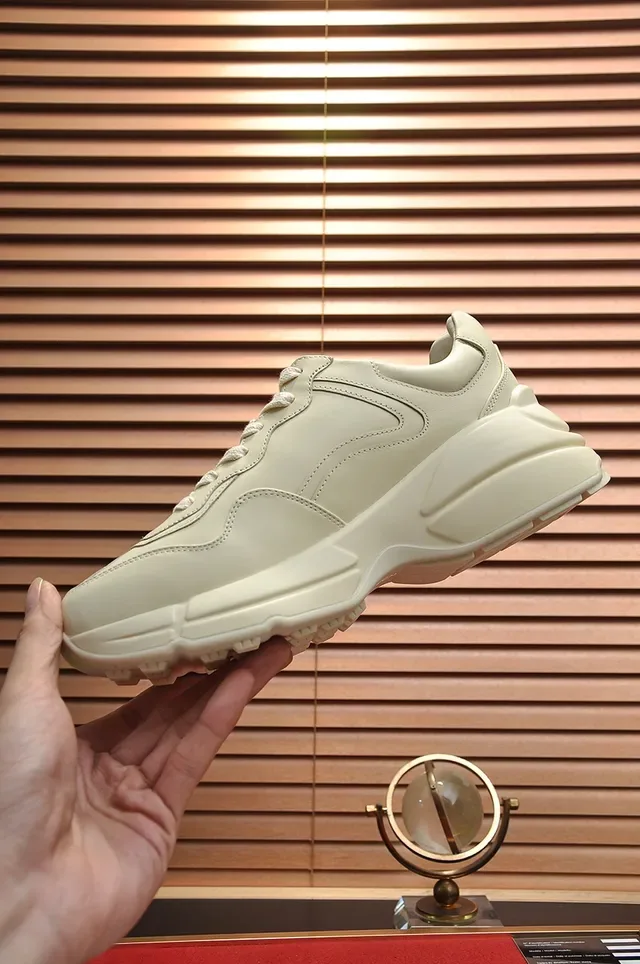 Gucci Beige Pink Sole Leather Upper Chunky Sneakers 3