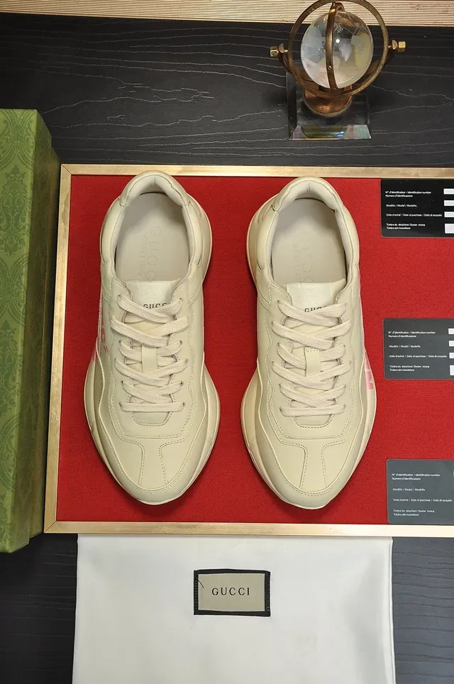 Gucci Beige Pink Sole Leather Upper Chunky Sneakers 5