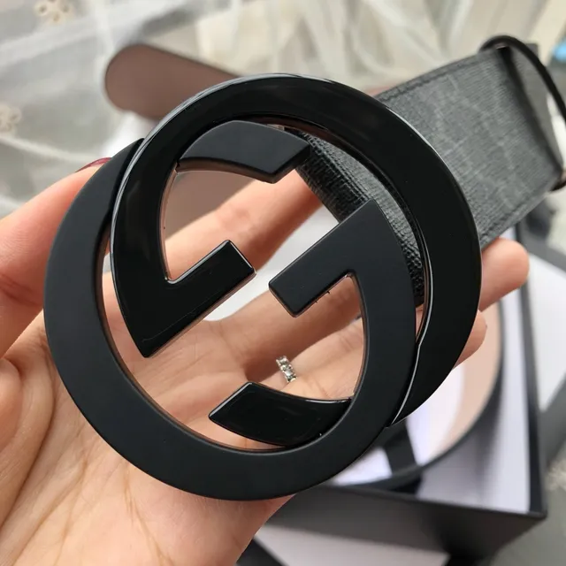 Gucci Preto Bege Monogram Canvas Glossy Interlocking G Buckle Cinto de Couro 2