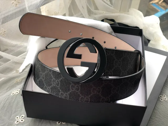 Gucci Preto Bege Monogram Canvas Glossy Interlocking G Buckle Cinto de Couro 3