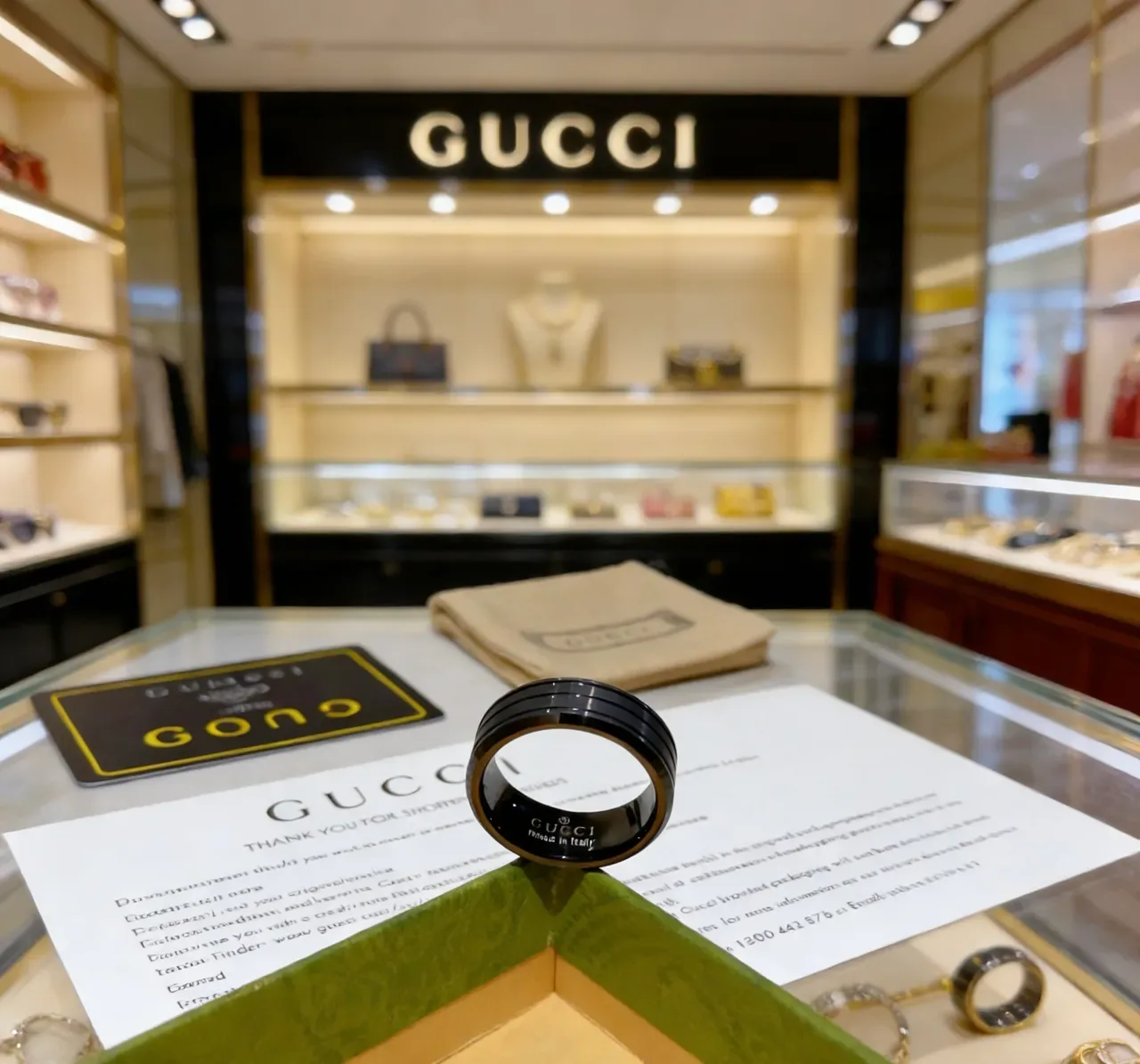 Gucci Black Ceramic Three-Groove Ring 4