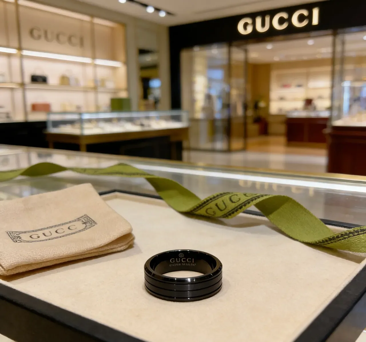 Gucci Black Ceramic Three-Groove Ring 7