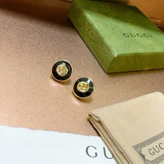 Gucci Black Gold Circular Stud Enamel Earrings