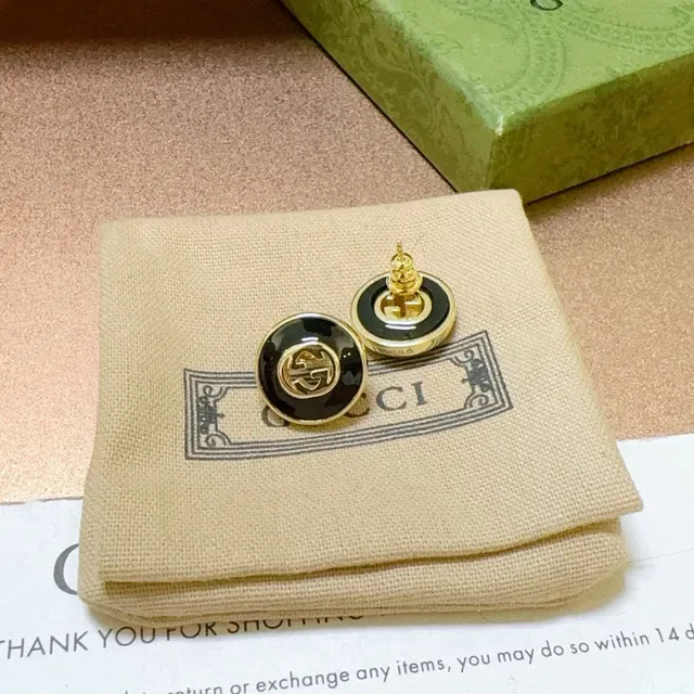 Gucci Black Gold Circular Stud Enamel Earrings 3