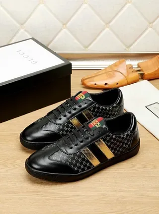 Gucci Black Gold Leather Upper Monogram-Print Side Panels Lifestyle Sneakers 9