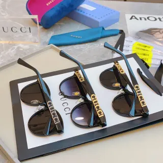 Gucci Black Gold Round Lenses Acetate Frame Sunglasses