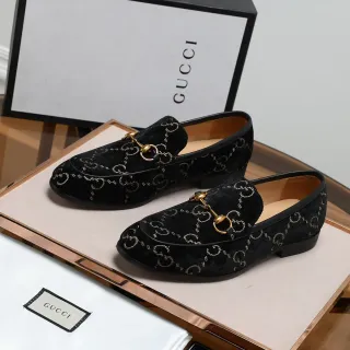 Gucci Black Gold Velvet Upper GG Monogram Print Loafer
