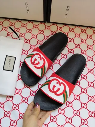 Gucci Black Multicolor Interlocking Double G Logo Red-Green-Red Web Stripe Slippers 3