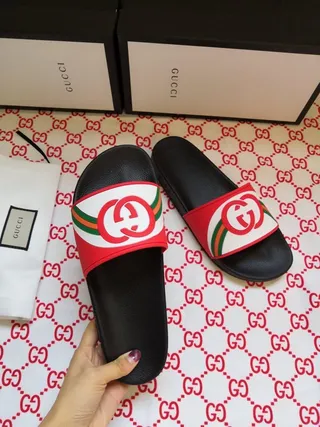 Gucci Black Multicolor Interlocking Double G Logo Red-Green-Red Web Stripe Slippers 5