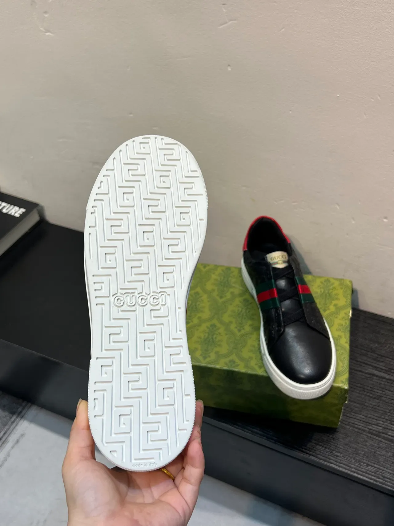 Gucci Black Red Embossed GG Leather Web Stripe Detail Lifestyle Sneakers 9
