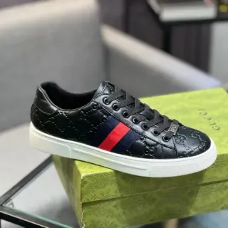 Gucci أسود أحمر GG-مضلع جلد ويب سترايب ديتل لايف ستايل سنيكرز