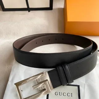 Gucci Black Silver Smooth Interlocking G Buckle Leather Belt