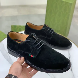 Gucci Black Suede Web Stripe Oxford Shoes